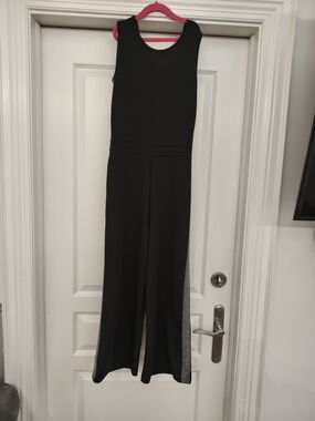 Reserved Black Girls' Sleeveless Jumpsuit with Silver Side Stripe